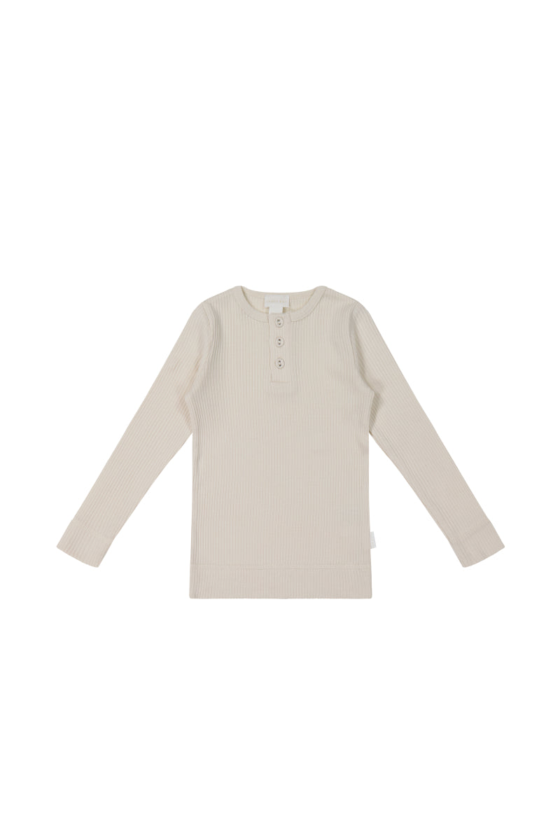 Organic Cotton Modal Long Sleeve Henley - Beech Childrens Top from Jamie Kay NZ