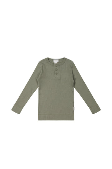 Organic Cotton Modal Long Sleeve Henley - Dill Childrens Top from Jamie Kay NZ